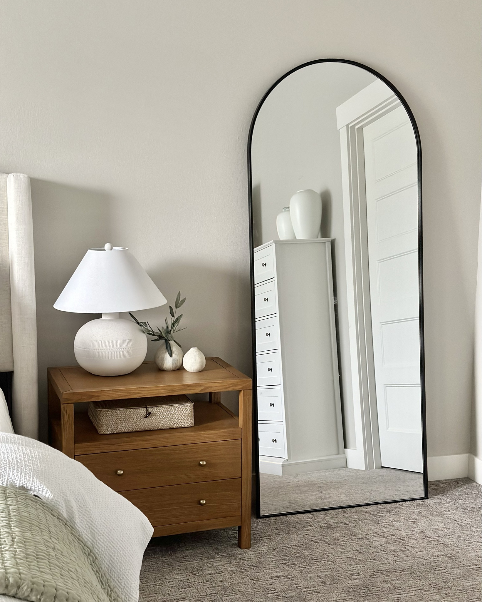 Floor length mirror, arched mirror, tall mirror, nightstands, lamps, bedroom decor, bedroom ideas, nightstand decor, tall dressers 

#LTKStyleTip #LTKHome