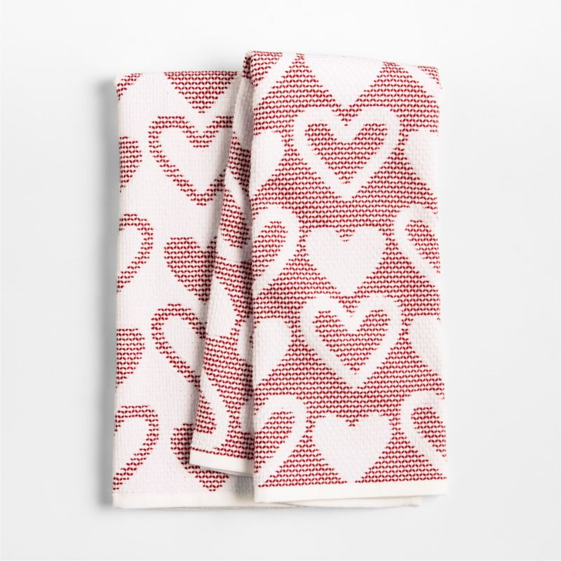Heart Textured Terry Organic Cotton Kitchen Towels, Set of 2 | Crate & Barrel | Crate & Barrel
