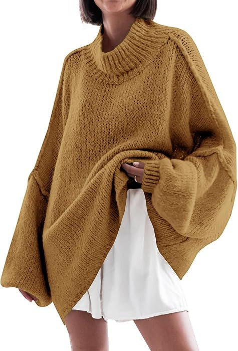 Saodimallsu Womens Oversized Sweaters Mock Neck Fall Winter Tunic Sweater | Amazon (US)