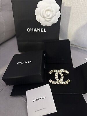 100% Authentic CHANEL 2022  Crystal Gold Tone  Brooch Pin | eBay US