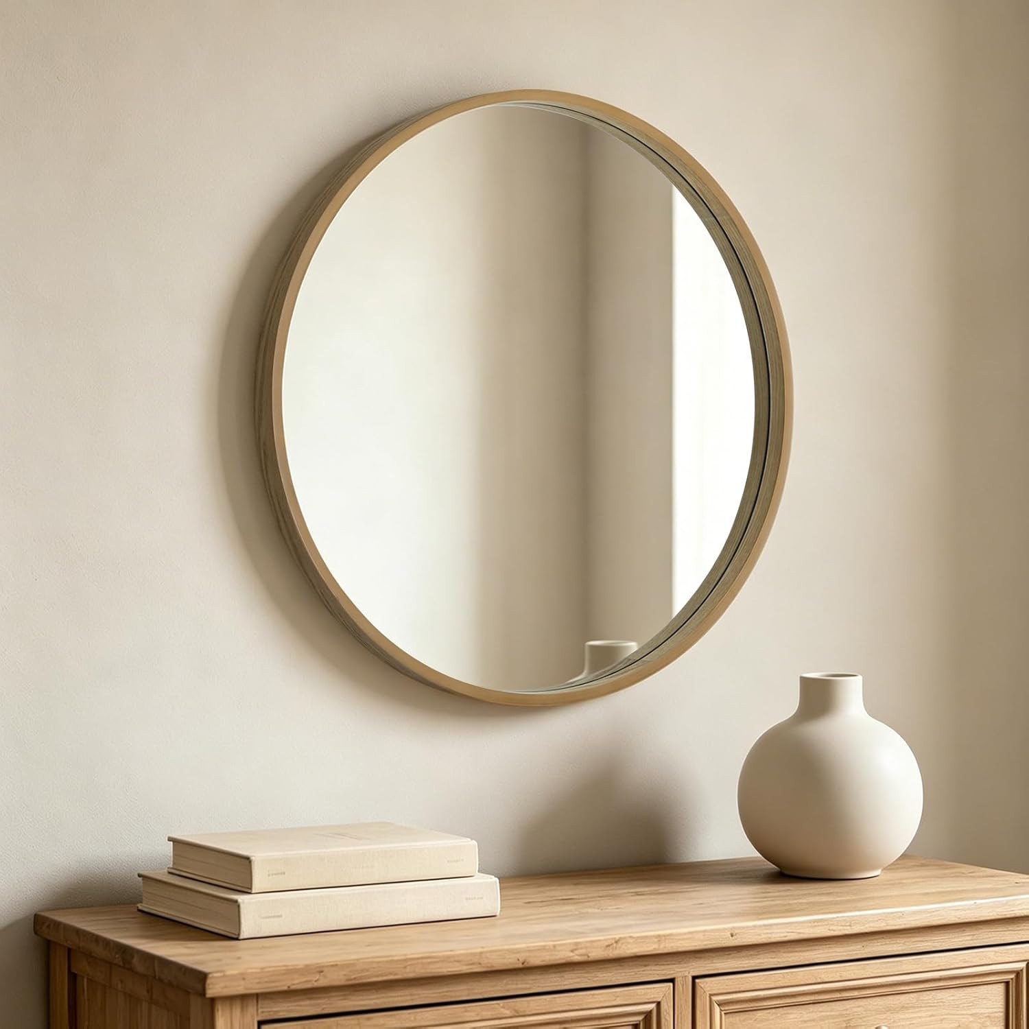 HOMECOOKIN Round Wood Mirror 24 inch Circle Mirror, Rustic Farmhouse Wooden Framed Decorative Wal... | Amazon (US)