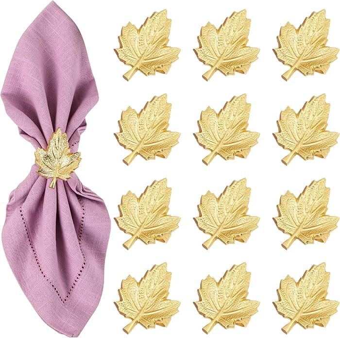 Set of 12 Maple Leaf Napkin Rings - Handcrafted Aluminum Napkin Holders for Cloth & Paper Napkins... | Amazon (US)