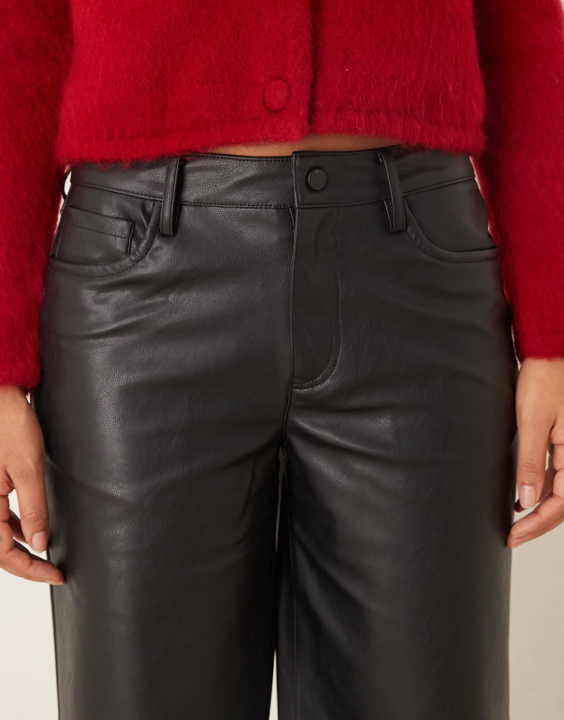 Vila wide leg faux leather trousers with seam details in black | ASOS (Global)