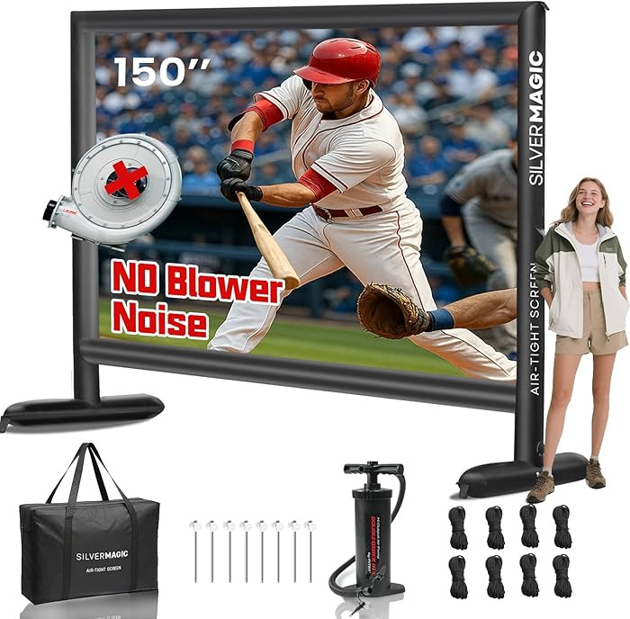 Silent Inflatable Projector Screen I Air-Tight No-Blower Design, Black Backing, 150 inch (Equival... | Amazon (US)