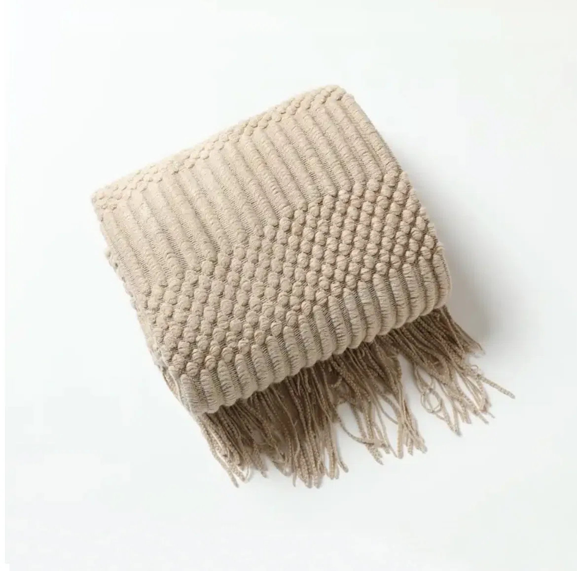 Beige Knitted Soft Fringe Cozy Textured Throw Blanket 50" X 60" | Wayfair North America
