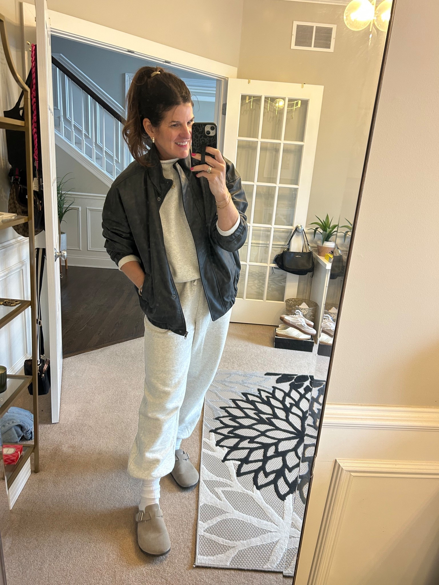 Perfect set for this lounge Saturday. Popped on this leather jacket to run to the store  

#LTKOver40 #LTKSeasonal #LTKootd