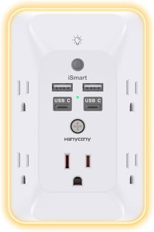 Multi Plug Outlet, HANYCONY Outlet Extender with 4 USB Ports (2 USB C) and Night Light, 1050J Sur... | Amazon (US)