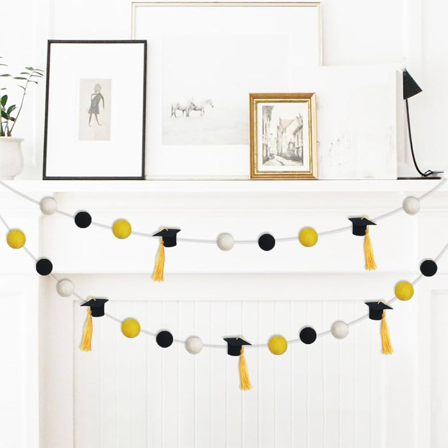 Graduation Cap Felt Ball Garland, Graduation Hat Party Decor Banner for 2023 High School College ... | Amazon (US)
