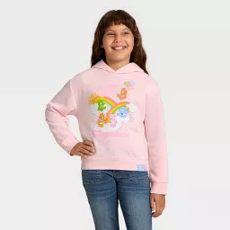 Girls' Care Bears Hooded Fleece Graphic Sweatshirt - Light Pink XL Plus | Target
