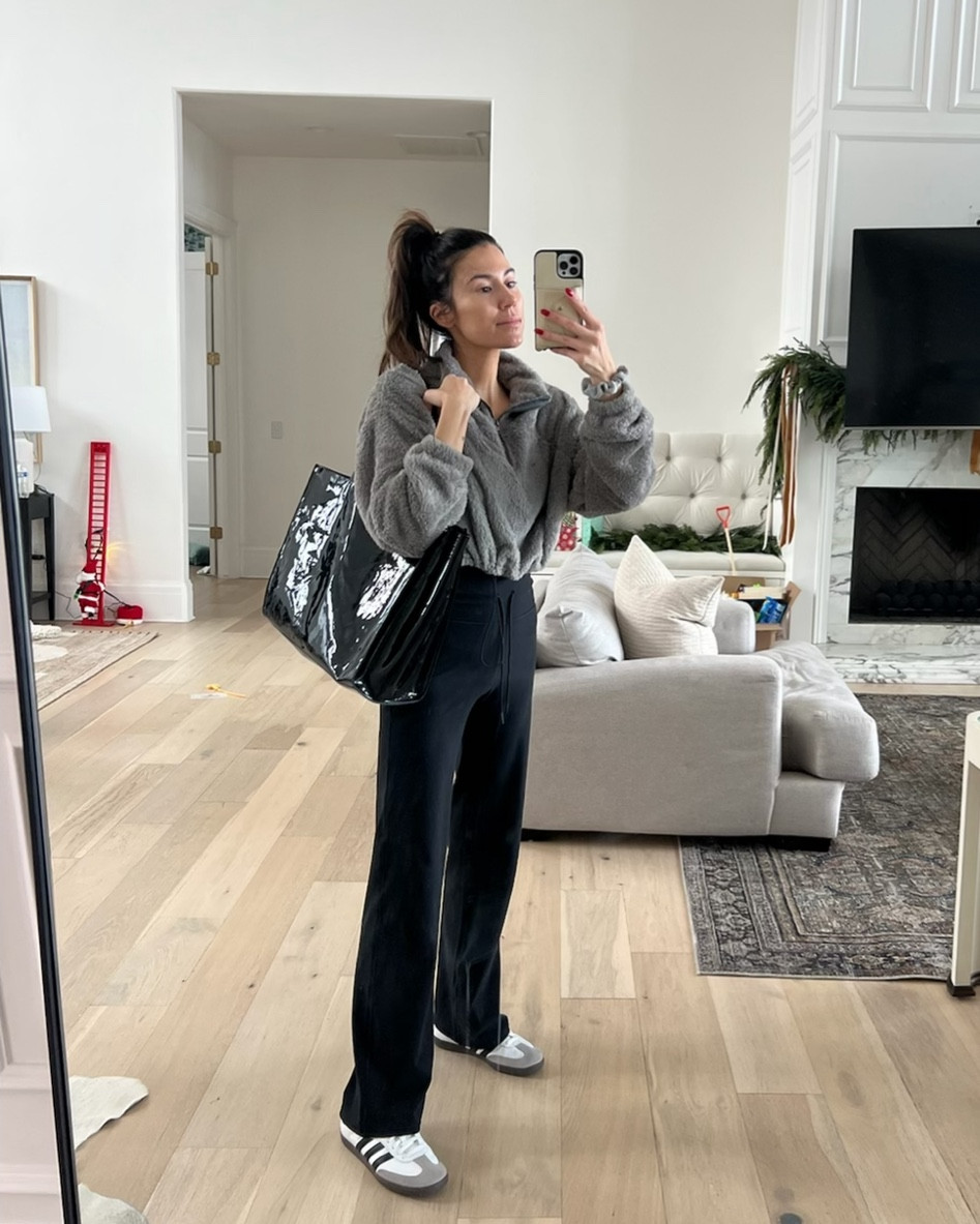 Comfy casual outfit of the day 🖤

Mom style; school drop off outfit; casual outfit; Vuori pants; fuzzy pullover; adidas sneakers ; neutral outfit; chrisitne andrew 

#LTKshoecrush #LTKunder100 #LTKstyletip