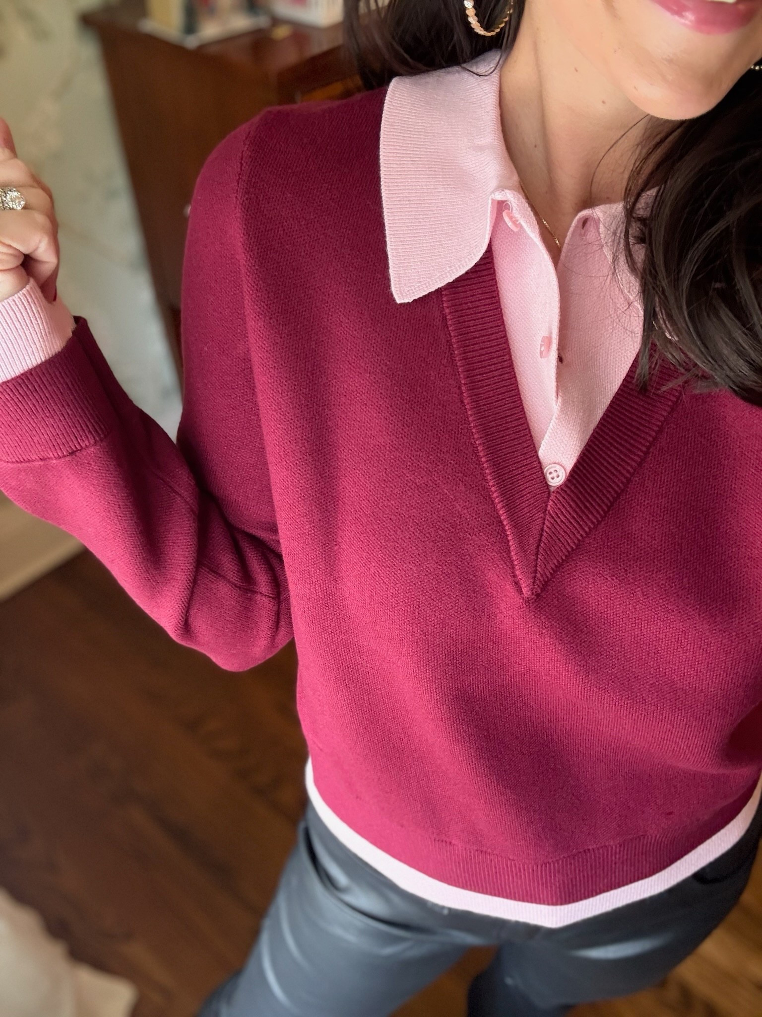 Obsessed with this color combo and that the sweater is already layered! Makes for the easiest put together look! 

#LTKFindsUnder100 #LTKootd #LTKmomlife
