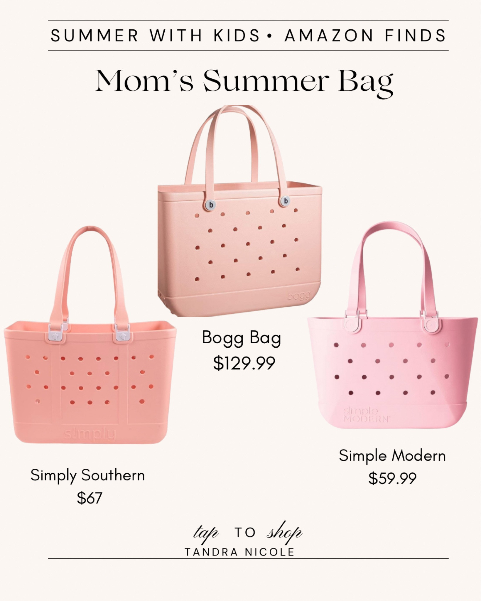 If you love the look of the Bogg Bag for a summer beach/pool bag but aren’t ready to splurge, here are some alternatives!

Beach bag, summer bag, mom summer bag, boggy bag, sanizter, mom bag, first aid kit, portable fan, zipper pouch, bug spray, sunscreen

#LTKKids #LTKItBag #LTKFamily