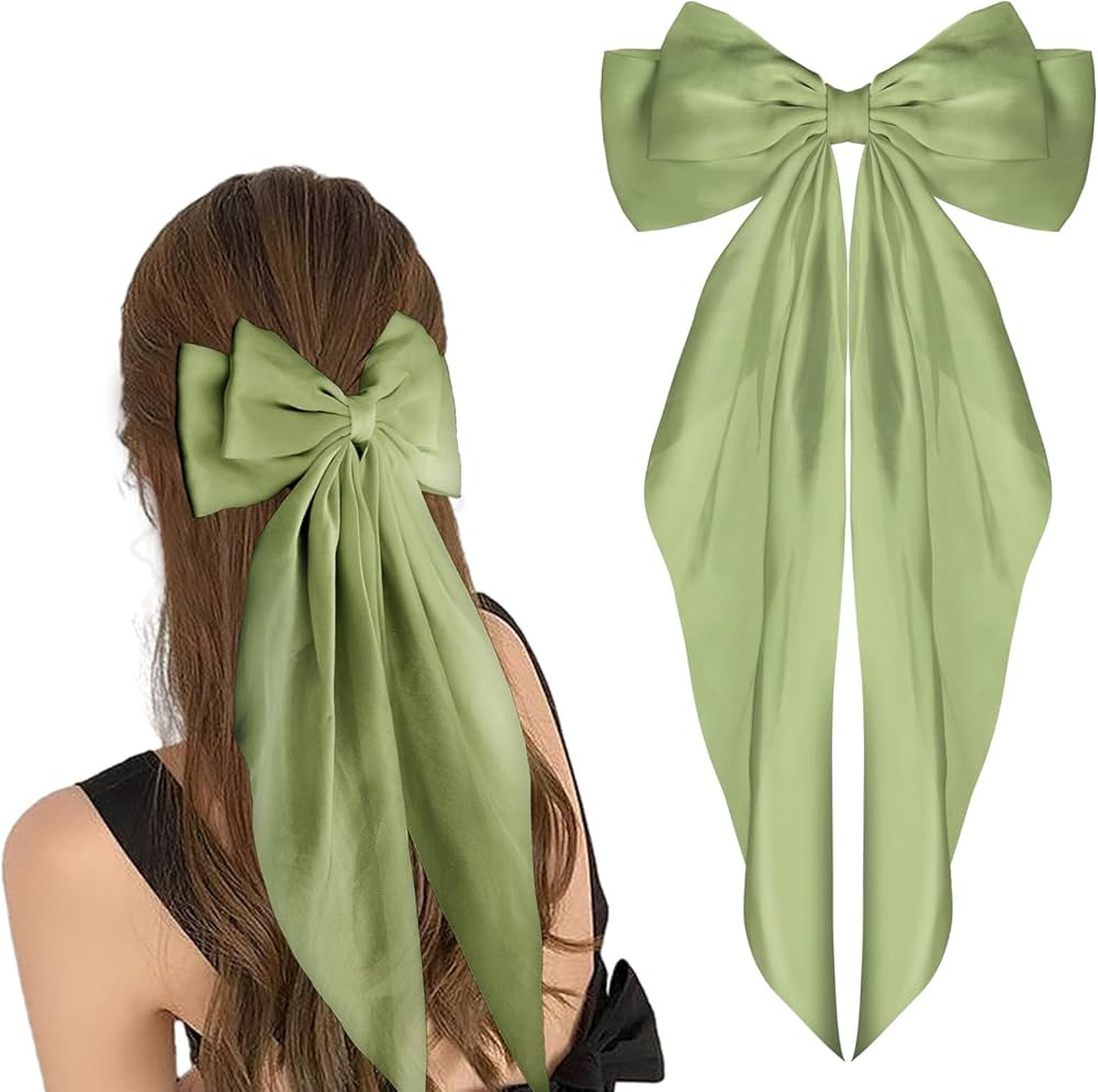 WLLHYF Big Bow Barrettes Long Tail French Ribbon Hair Pins Soft Silky Satin Hair Clip Metal Bowkn... | Amazon (US)