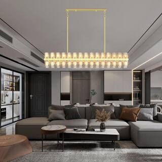 60-light Gold Crystal Brass Rectangle Chandelier with Adjustable Height, G4 Bulbs Included | The Home Depot