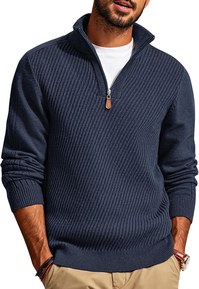 PJ PAUL JONES Mens Quarter Zip Sweater Dress Textured Pullover | Amazon (US)