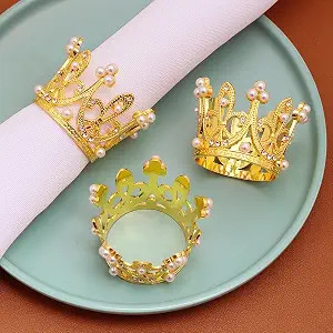 6 PCS Gold Crown Rhinestone Pearl Napkin Rings, Tiara Napkin Serviette Holder Buckles Cupcake Cak... | Amazon (US)