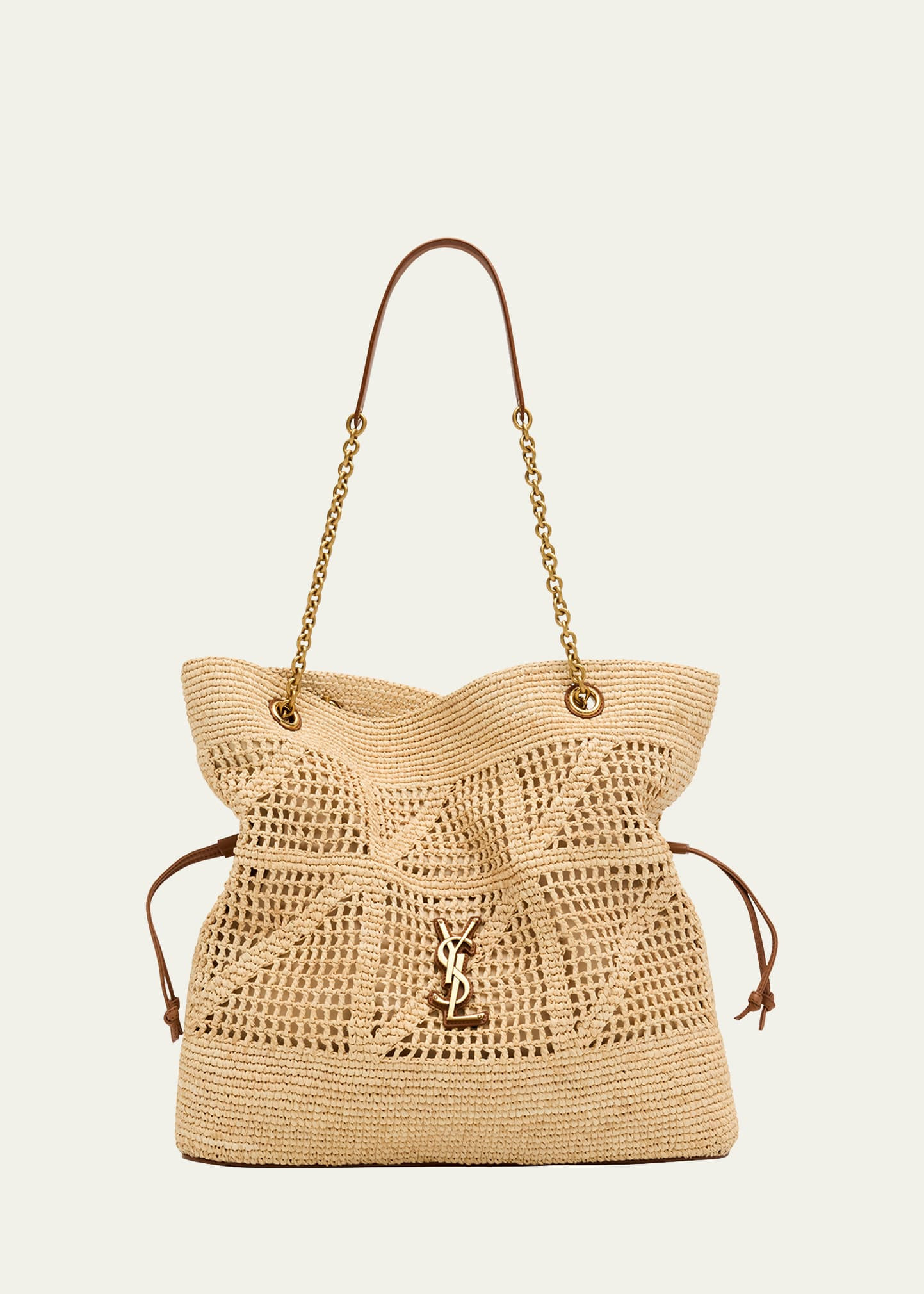 Saint Laurent Jamie YSL Shopper Tote Bag in Woven Raffia | Bergdorf Goodman