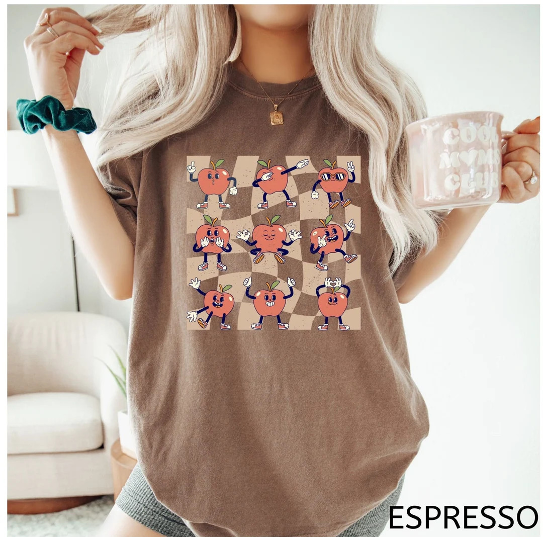 Checkered Teacher Shirt Comfort Colors®, Retro Apple Teacher Shirt, Gift for Teacher, Back to Sc... | Etsy (US)