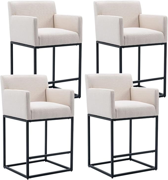 Modern Counter Height Bar Stools Set of 2, Linen Fabric Upholstered Bar Stools with Backs, 26 Inc... | Amazon (US)