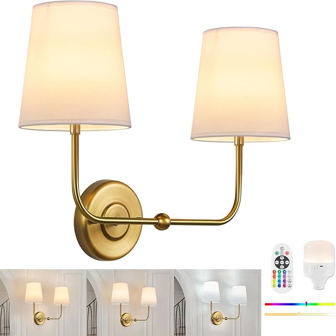 TERLEENART Battery Operated Double Wall Sconce, Cordless Rechargeable Battery Powered 2-Lights Fa... | Amazon (US)