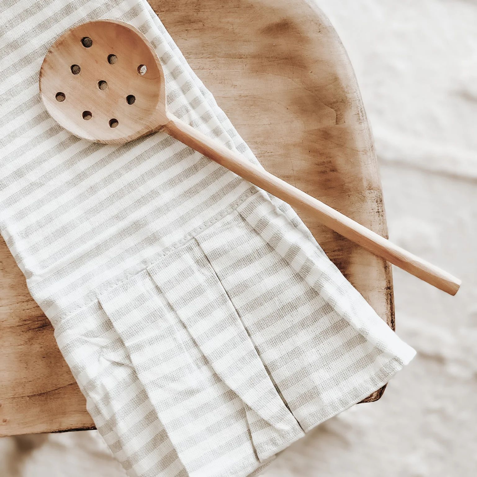 Striped Tea Towel with Ruffle - Tan | Sweet Water Decor, LLC