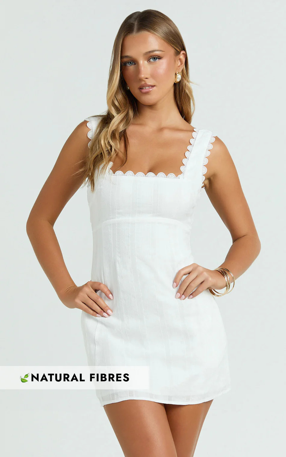 Sylvia Mini Dress - Square Neck Lace Trim A Line Mini Dress in White | Showpo (US, UK & Europe)