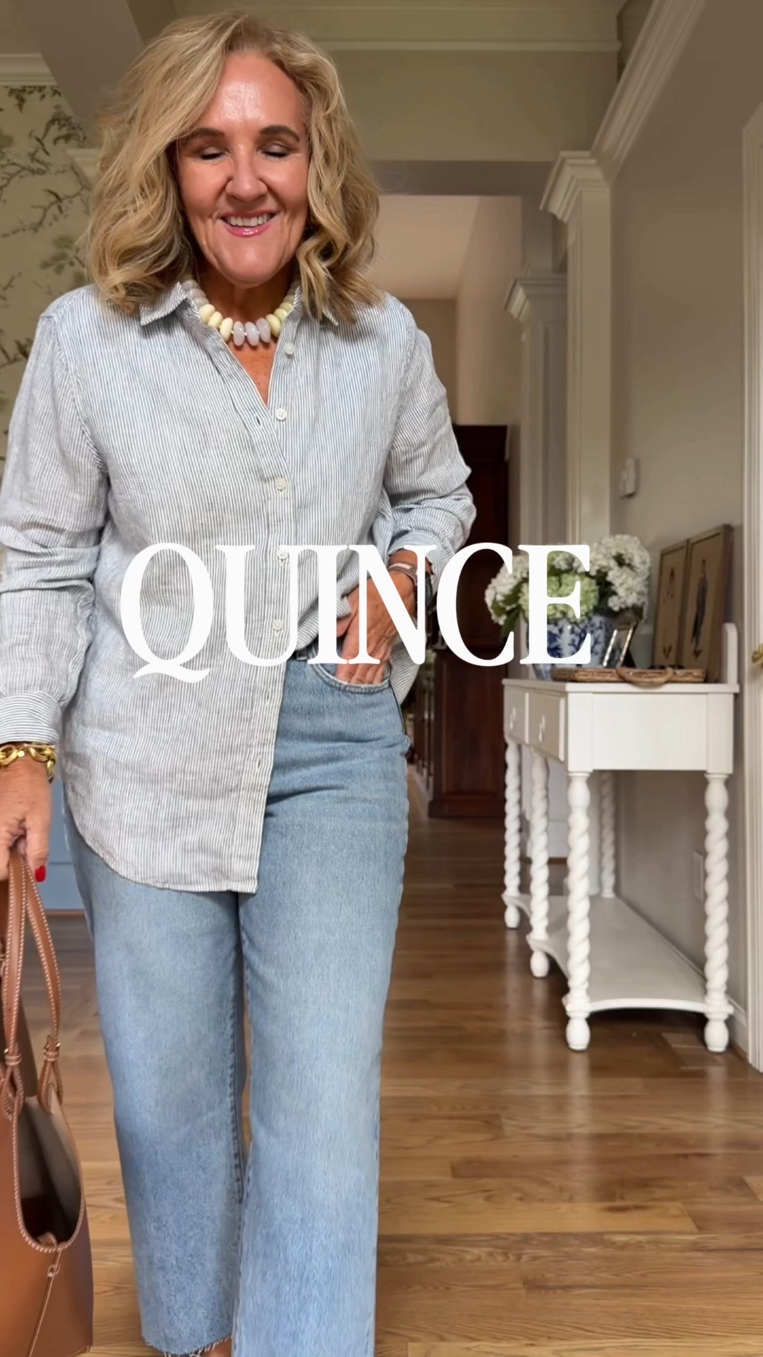 @quince #QuincePartner 
Two new pair of jeans I’ve heard so much about. They did not disappoint!

Bella rigid straight wearing size 29 short, Powder Blue raw hem 
These hold you in and really give a very smooth appearance

Bella stretch barrel jeans size 29 short, cool blue
Very comfortable and a subtle barrel

Linen pieces are still available with plenty of hot days ahead. Wearing a medium.

Striped peplum blouse, wearing a medium, consider sizing up especially if thicker in the middle

#LTKOver40 #LTKootd #LTKPetite