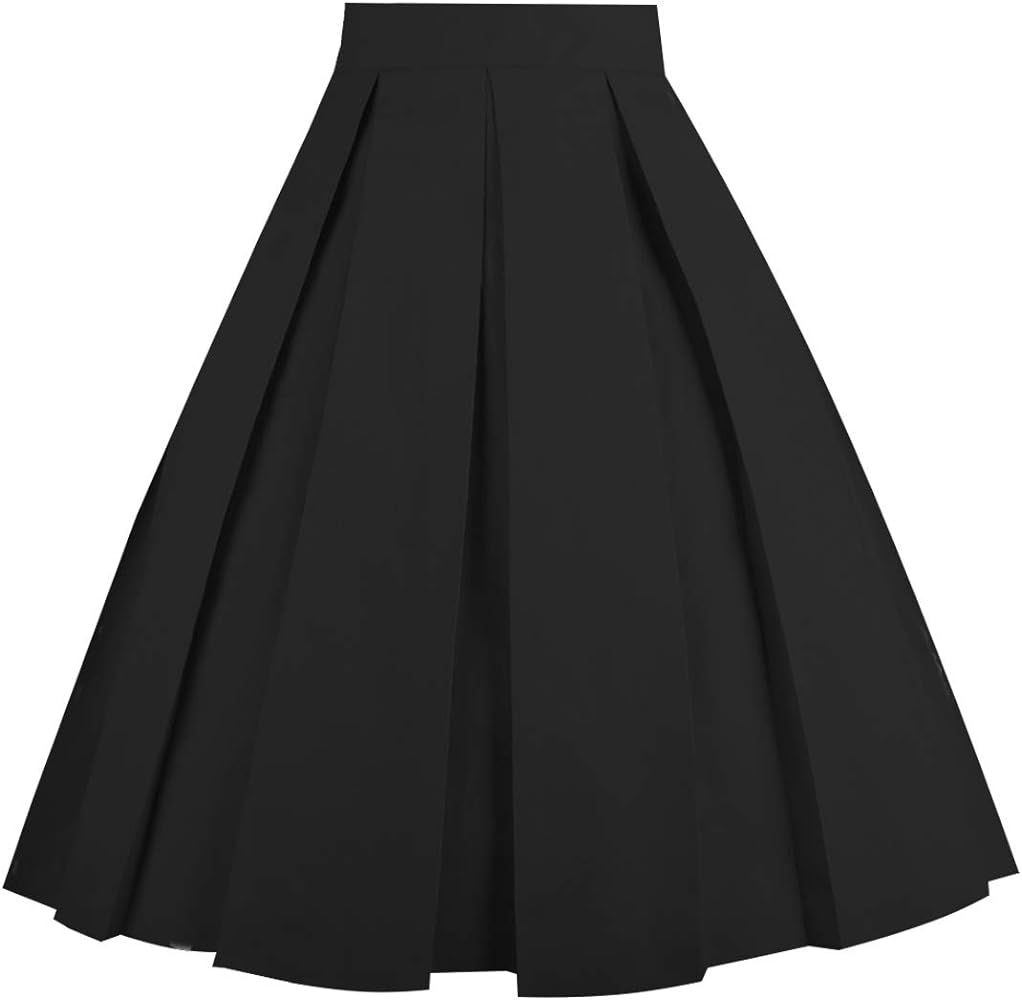 OBBUE Dresstore Vintage Pleated Skirt Floral A-line Printed Midi Skirts with Pockets | Amazon (US)