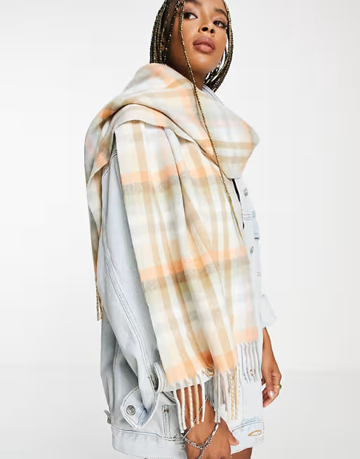 Topshop pastel check scarf in pink print - MULTI | ASOS (Global)
