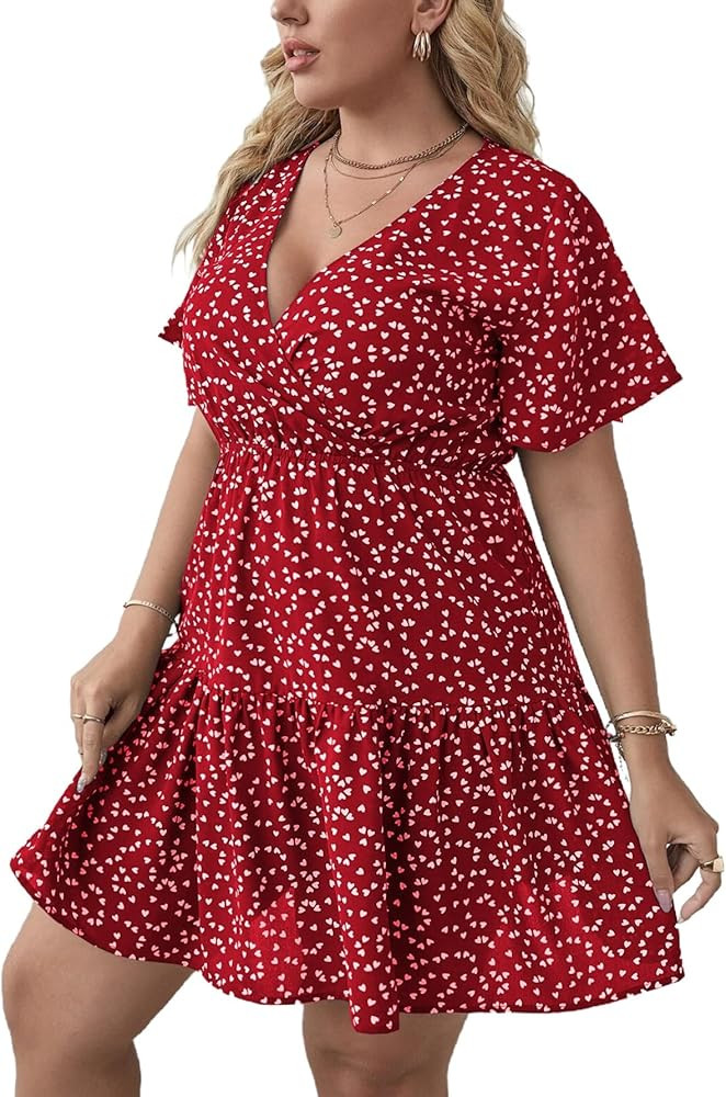 Floerns Women's Plus Size Summer Vacation Wrap V Neck Short Sleeve Ruffle Hem A Line Hawaiian Sho... | Amazon (US)