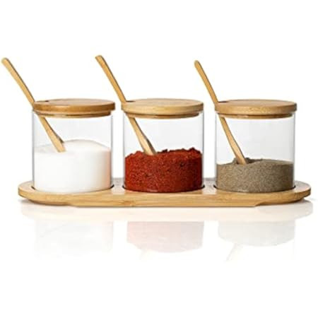 Outamateur Condiment Pots Seasoning Box Set Glass Condiment Canisters Pots with Bamboo Lids Spoon an | Amazon (US)