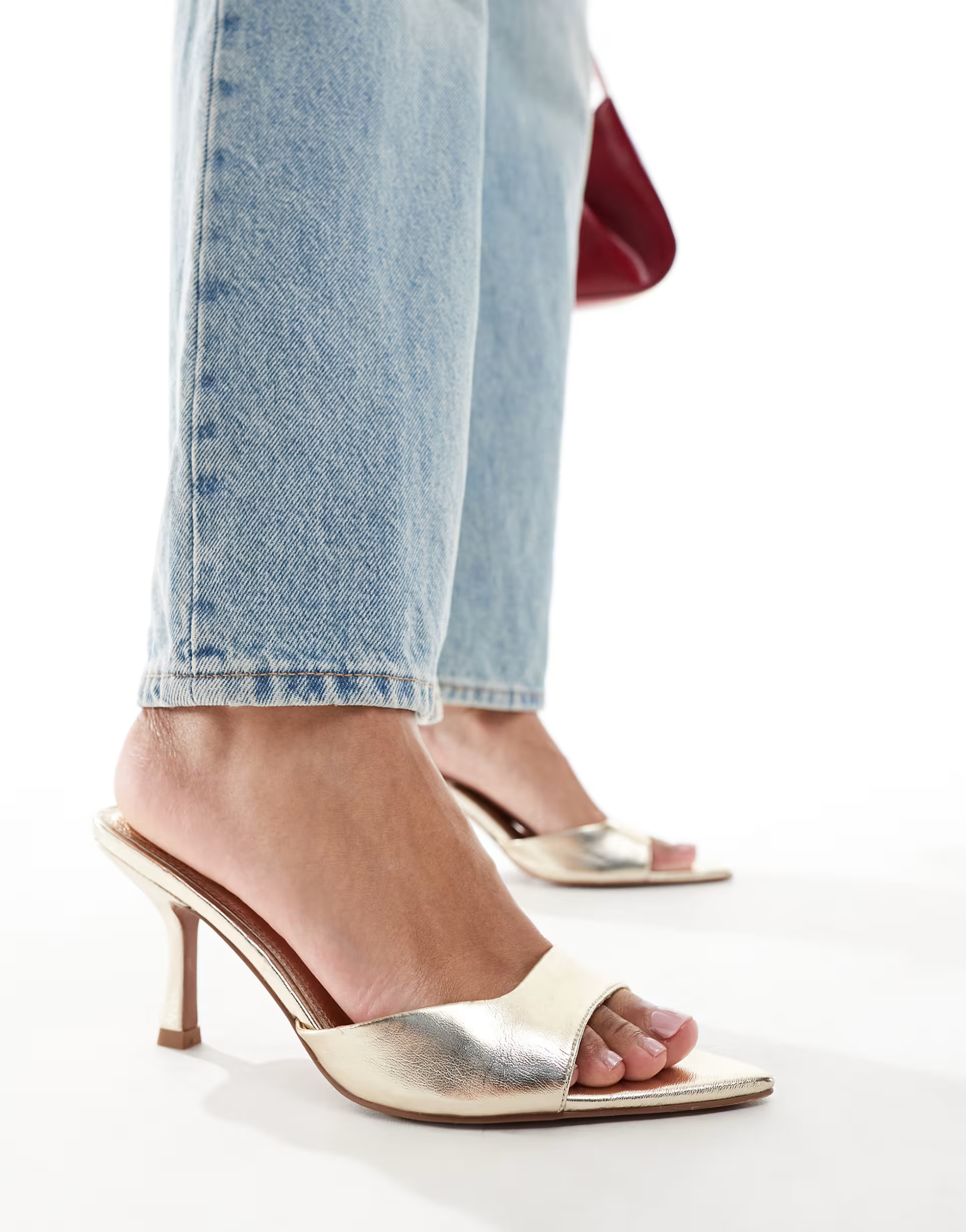 ASOS DESIGN Heyday pointed sole heeled mules in gold | ASOS | ASOS (Global)