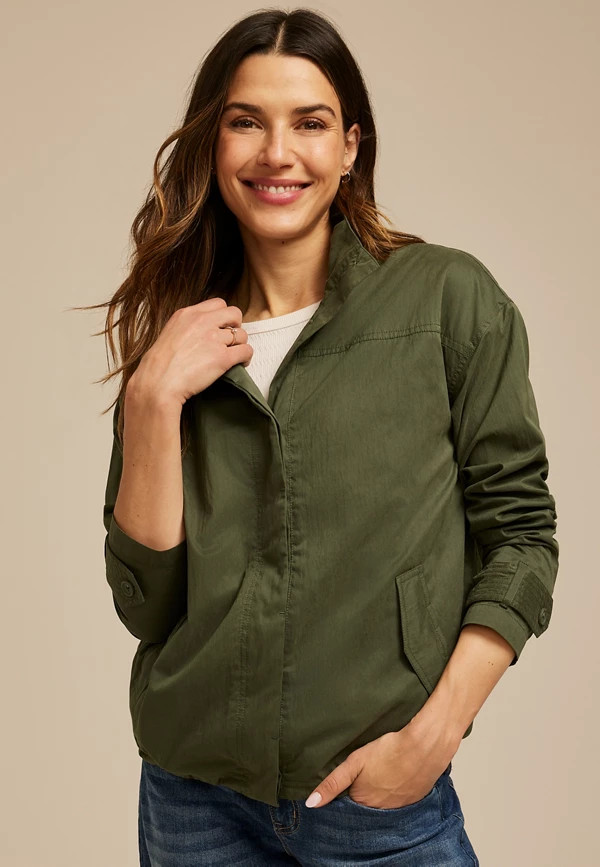 Olive Sueded Woven Jacket | Maurices