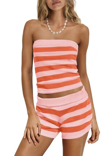 Amazon.com: Yanekop Womens Striped Lounge Set 2 Piece Summer Travel Sets Beach Vacation Outfits T... | Amazon (US)