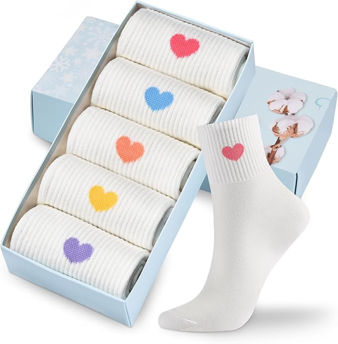 Corlap Women's Cute Cotton Crew Athletic Running Socks - Ankle High, Novelty Fun Heart Design 5-P... | Amazon (US)