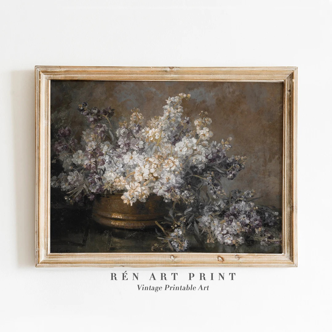 Moody Floral Wall Art | Vintage Flower Painting Print | Printable Wall Art | Antique Oil Painting... | Etsy (US)