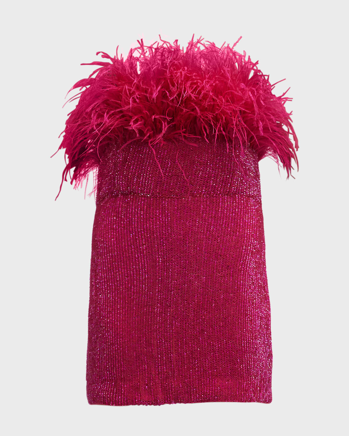 Torin Sequin Bandeau Ostrich-Trim Mini Dress | Neiman Marcus