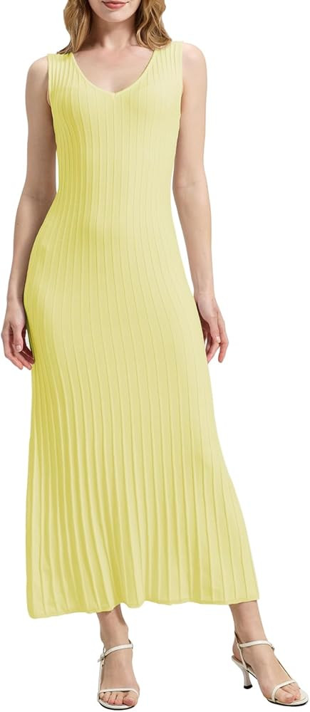 Womens Summer Maxi Dresses Knit Flowy Long Beach Vacation Dress V-Neck Sleeveless Casual Sundress... | Amazon (US)