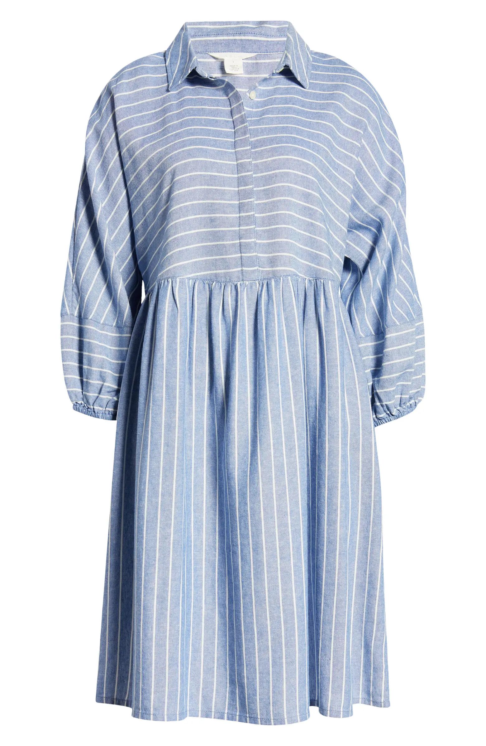 Stripe Long Sleeve Linen Blend Dress | Nordstrom