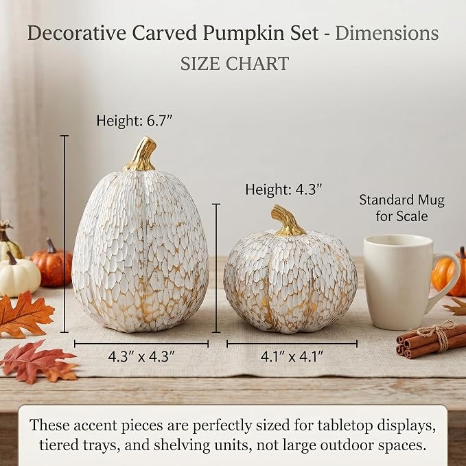 White and Gold Fall Pumpkin Decor, Small Decorative Thanksgiving Pumpkins | Amazon (US)