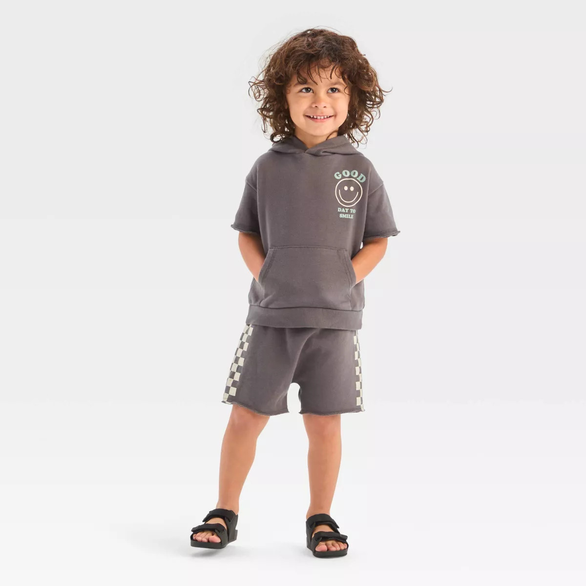 Grayson Mini Toddler Boys' French Terry Checkered Shorts - Gray | Target