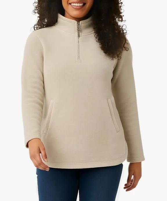 32 Degrees Heat - Women's Mock Neck Fleece 1/4 Zip Pullover Sweater w/ Pockets - Color Tan - Size... | Walmart (US)