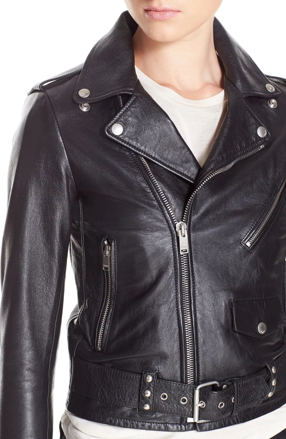 Saint Laurent Studded Lambskin Leather Moto Jacket | Nordstrom