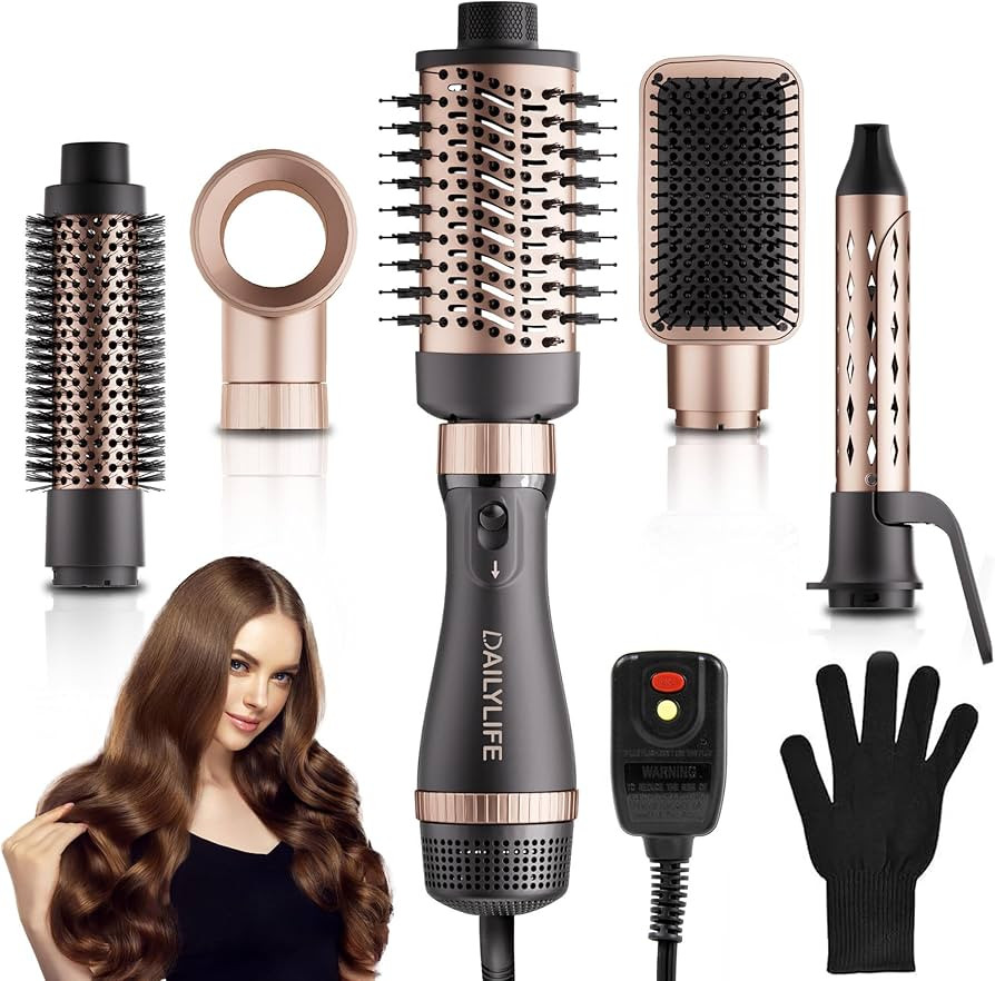 DAILYLIFE Blow Dryer Brush with 5 Attachments, Oval, Round, Paddle Brush, Hair Dryer and Curling ... | Amazon (US)