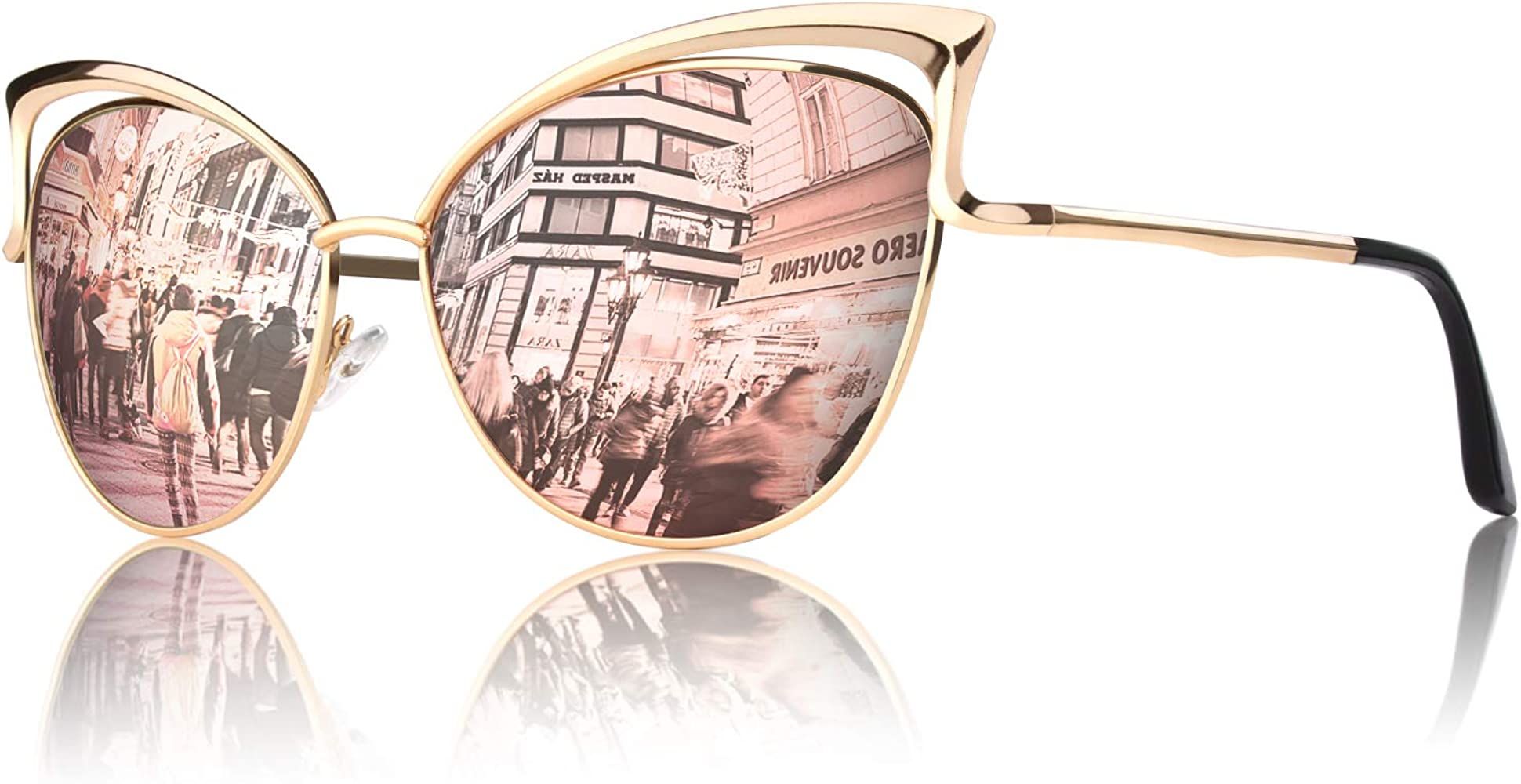 GQUEEN Trendy Oversized Sunglasses for Women Polarized Cat Eye Cute UV400 Protection | Amazon (US)