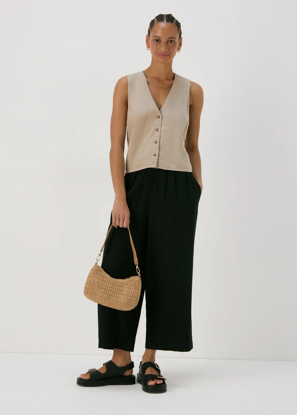 Taupe Solid Linen Button Vest - Size 18 | Matalan (UK)