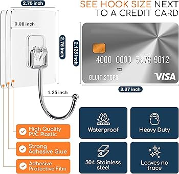 GLUIT Adhesive Large Wall Hooks for Hanging Heavy Duty 22 lbs Hooks for Walls No Damage, Towel St... | Amazon (US)