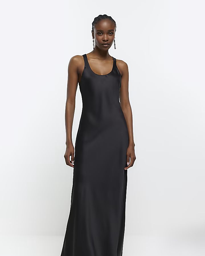 Black satin slip maxi dress | River Island (UK & IE)
