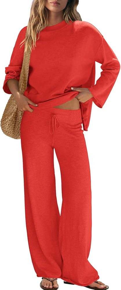 Yanekop Womens Sweater Sets Oversized Two Piece Lounge Set 2 Piece Knit Pants Sets Fall Pajama Se... | Amazon (US)