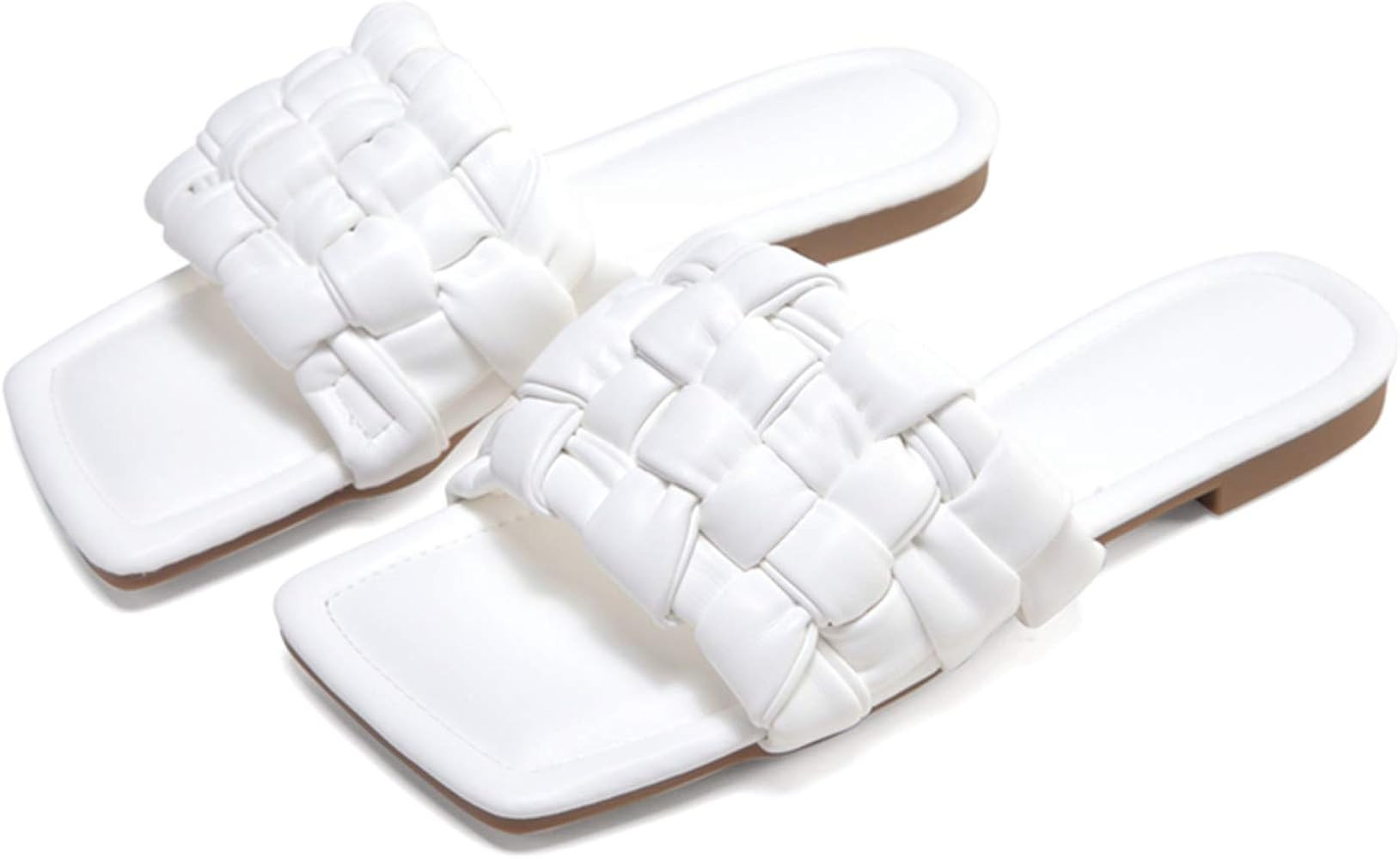 Women's Braided Flat Sandals Square Open Toe Slide Band Strap Slip On Mules For Casual | Amazon (US)